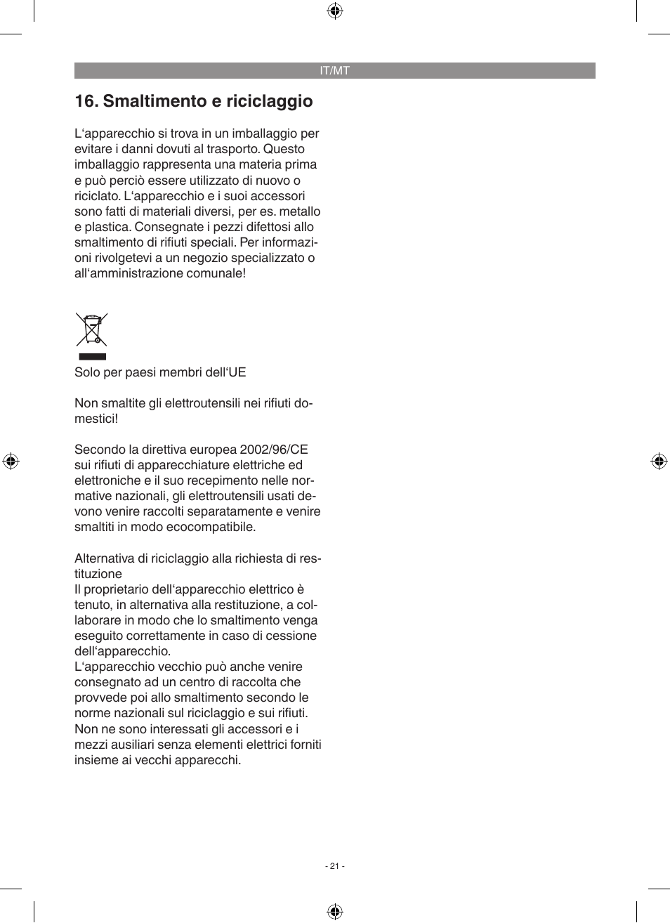 Smaltimento e riciclaggio | Florabest FGP 1000 A1 User Manual | Page 21 / 58