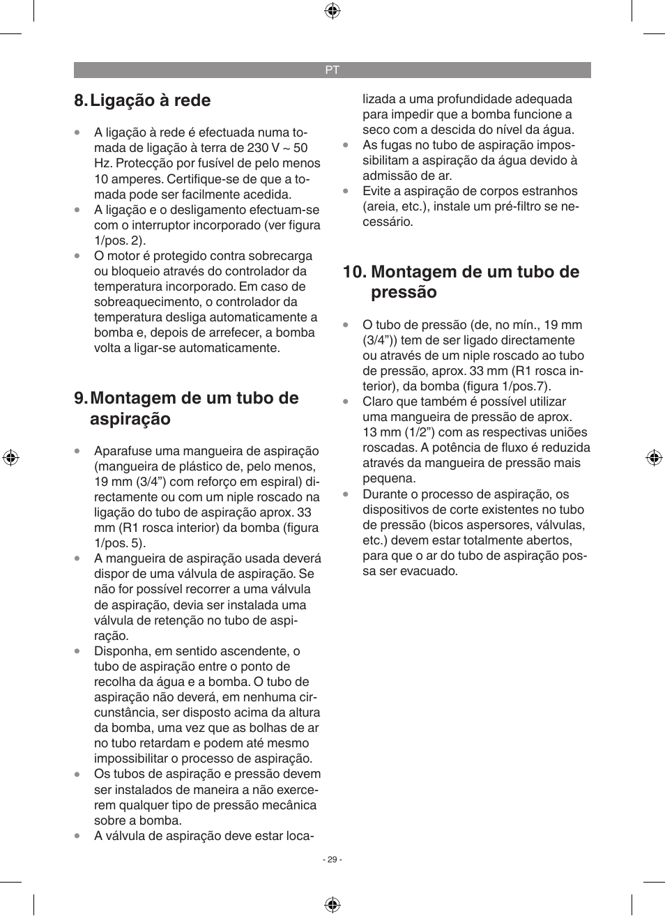 Ligação à rede, Montagem de um tubo de aspiração, Montagem de um tubo de pressão | Florabest FGP 1000 A1 User Manual | Page 29 / 58