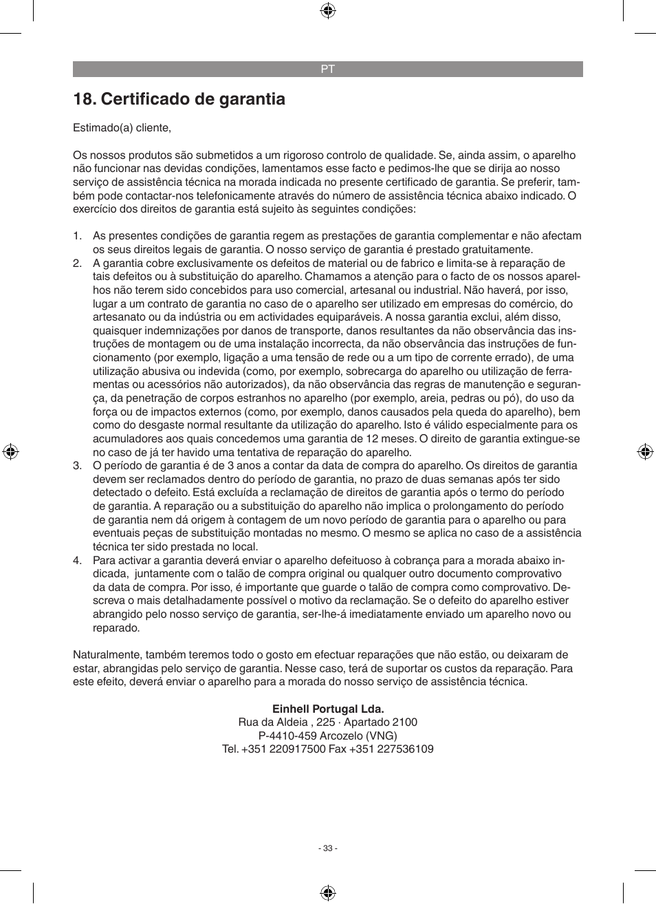 Certificado de garantia | Florabest FGP 1000 A1 User Manual | Page 33 / 58