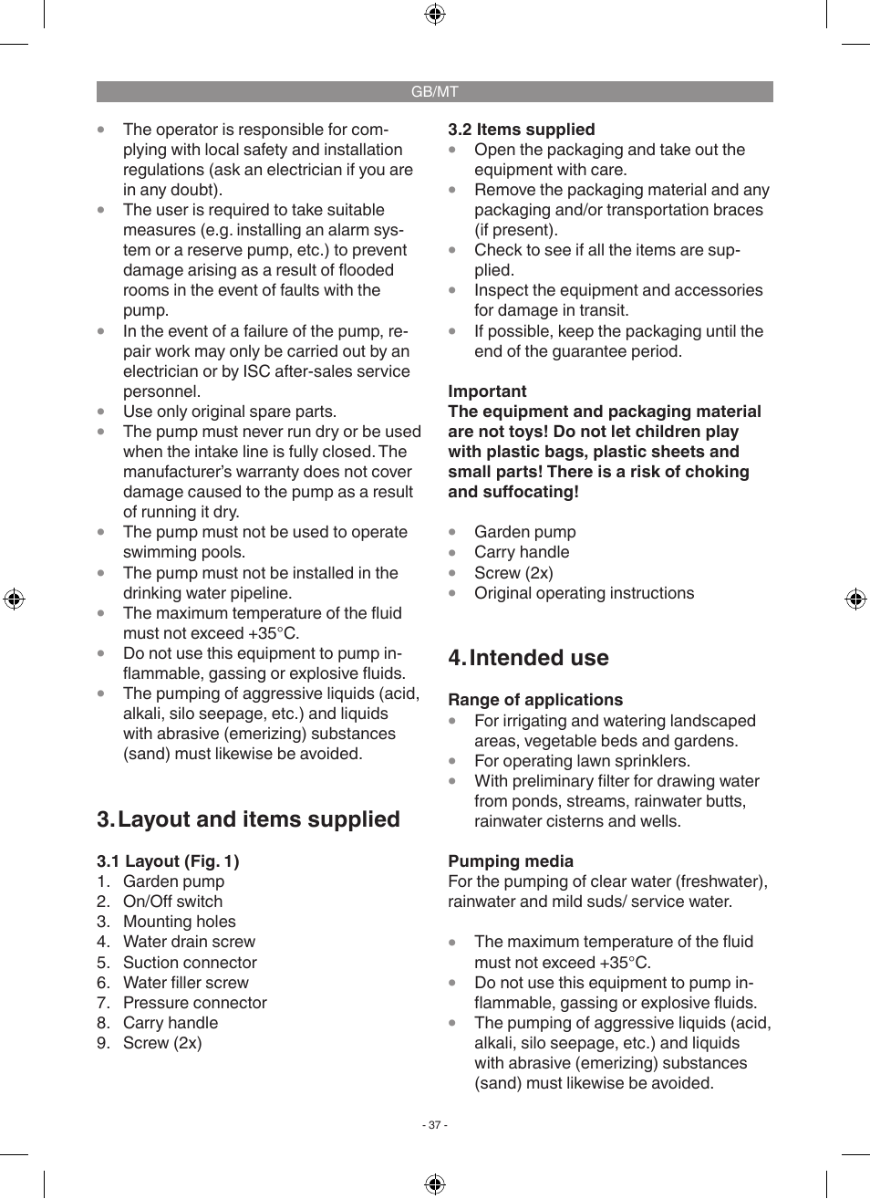 Layout and items supplied, Intended use | Florabest FGP 1000 A1 User Manual | Page 37 / 58