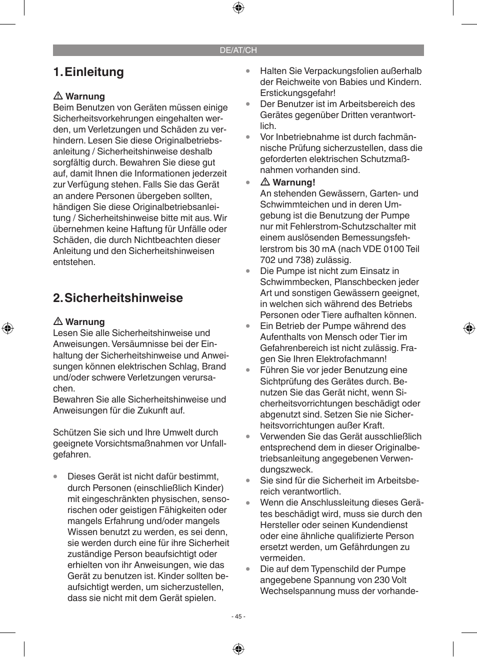 Einleitung, Sicherheitshinweise | Florabest FGP 1000 A1 User Manual | Page 45 / 58