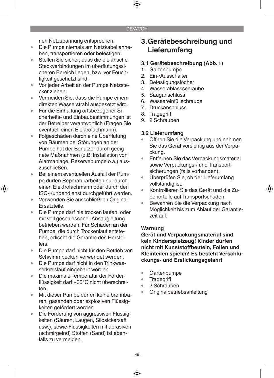 Gerätebeschreibung und lieferumfang | Florabest FGP 1000 A1 User Manual | Page 46 / 58