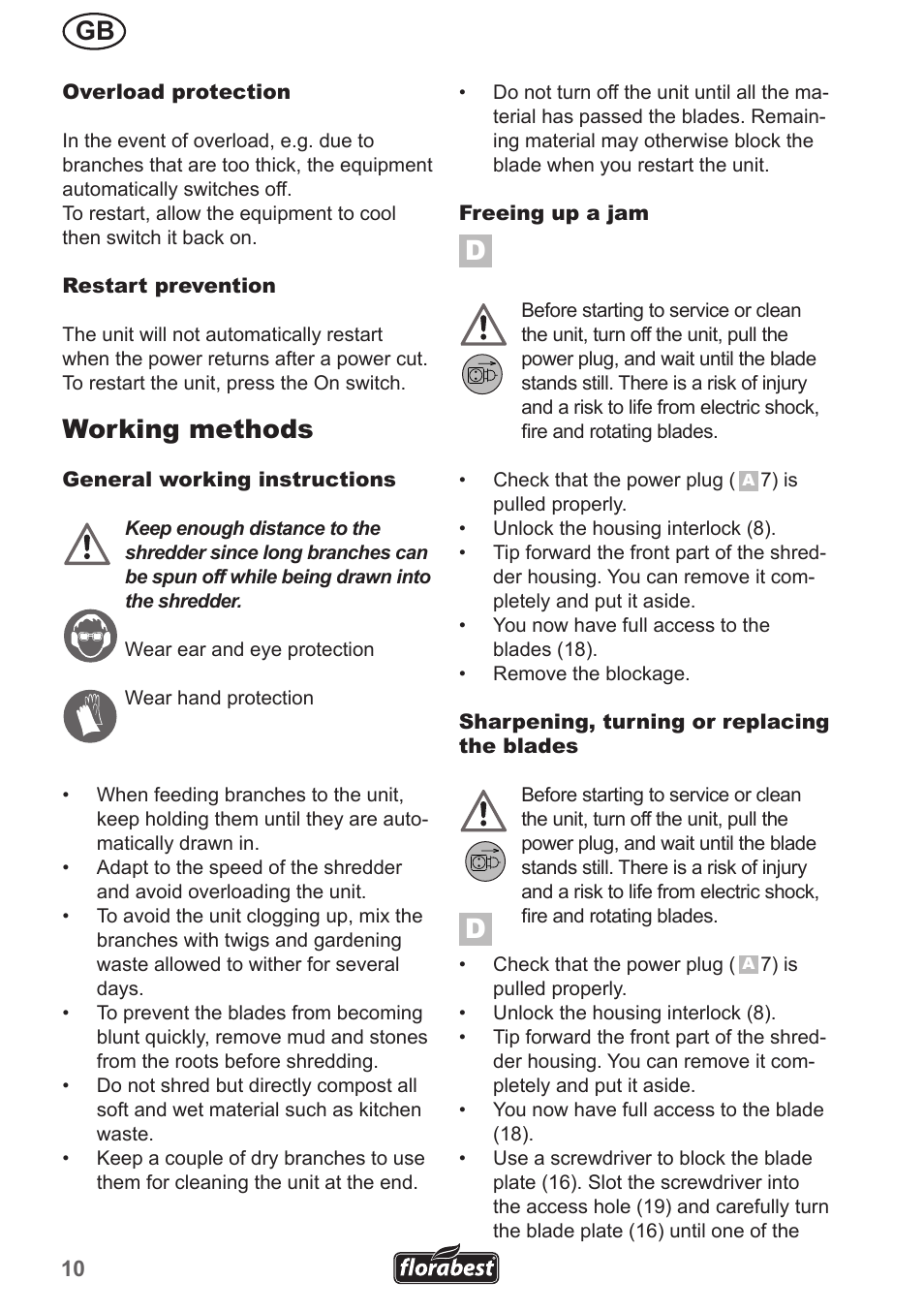 Working methods | Florabest FMH 2400 B2 User Manual | Page 10 / 81