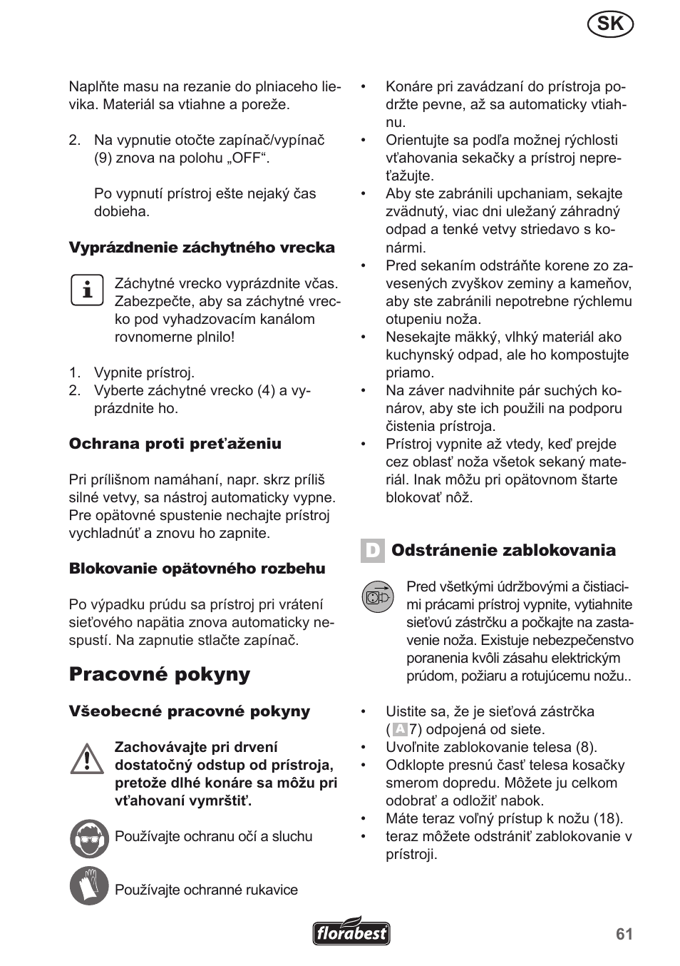 Pracovné pokyny | Florabest FMH 2400 B2 User Manual | Page 61 / 81