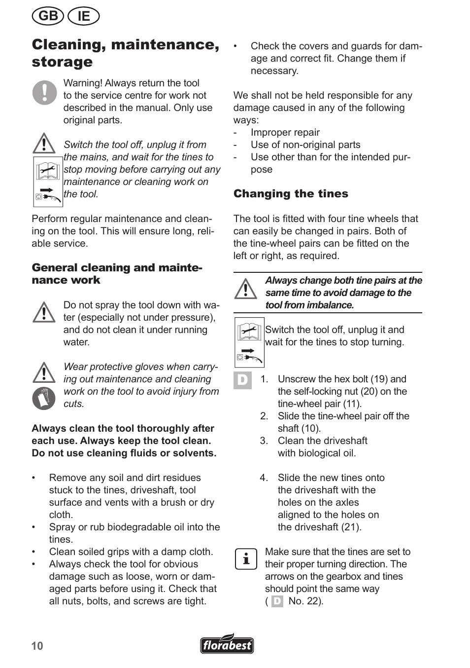 Cleaning, maintenance, storage, Ie gb | Florabest FGH 710 A1 User Manual | Page 10 / 18