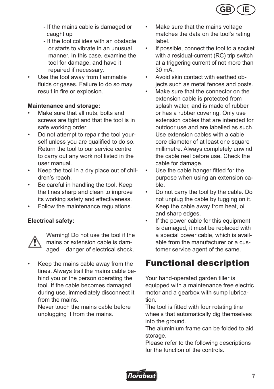 Functional description, Ie gb | Florabest FGH 710 A1 User Manual | Page 7 / 18