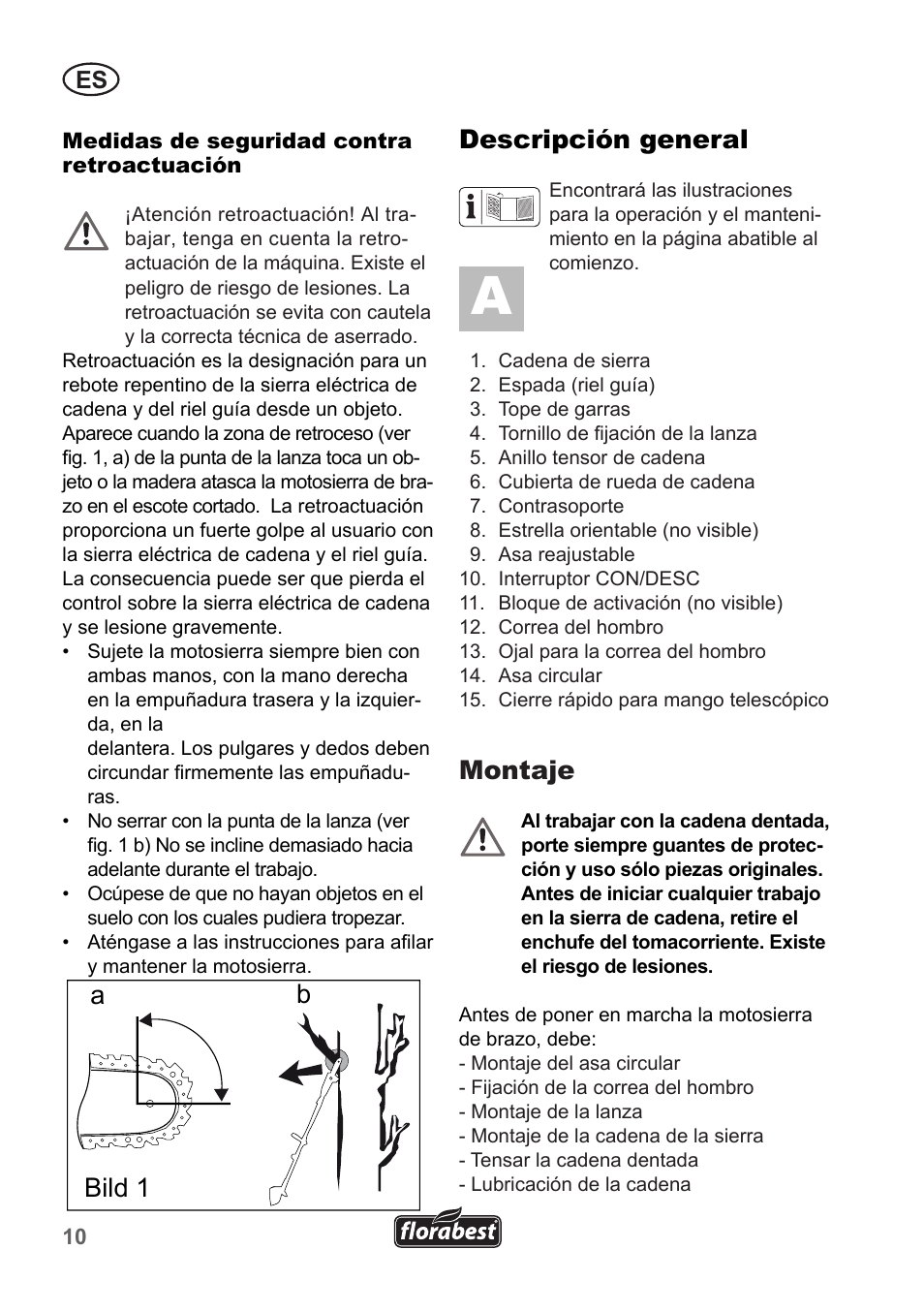 Ba bild 1 descripción general, Montaje | Florabest FHE 550 A1 User Manual | Page 10 / 82