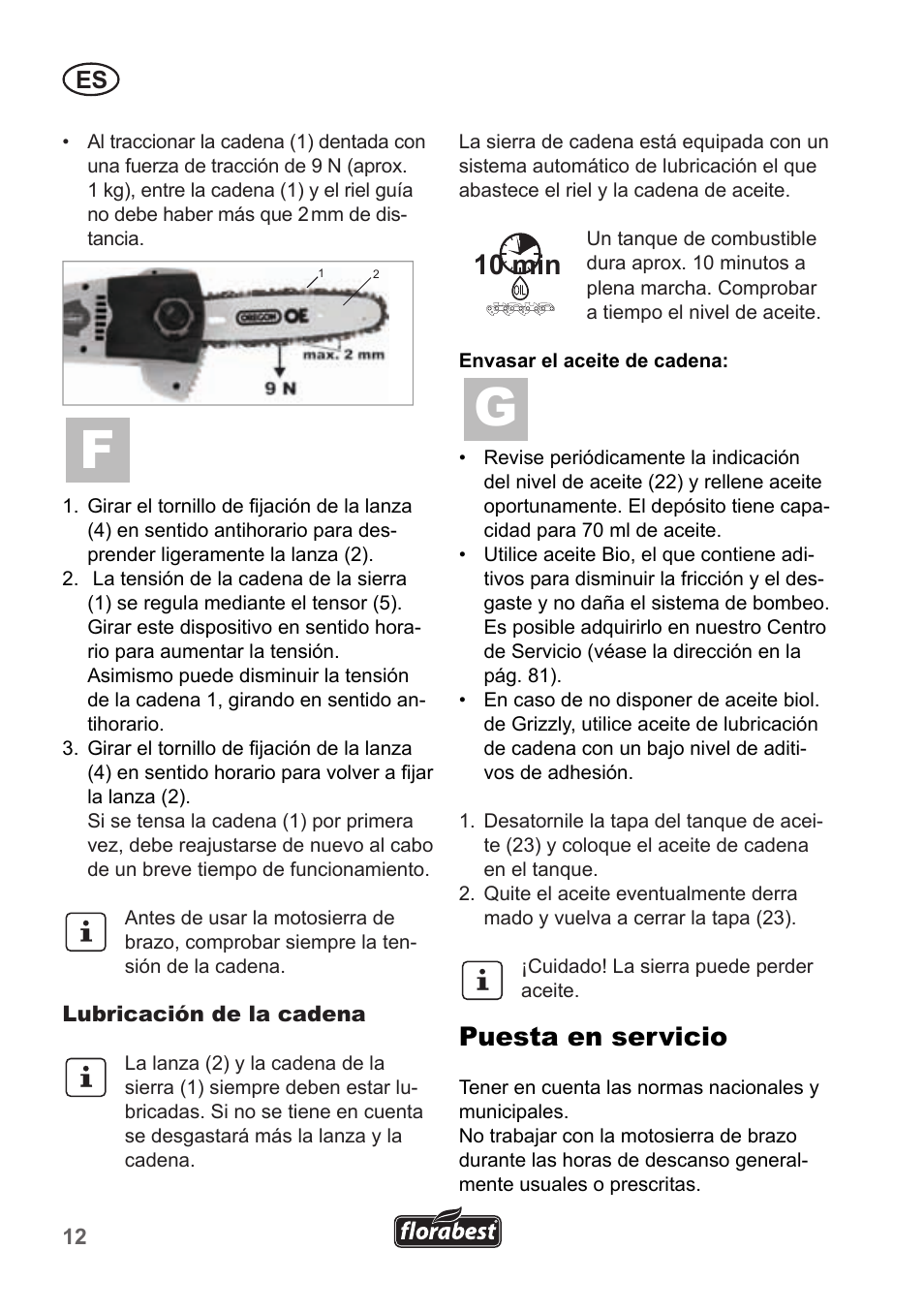 10 min, Puesta en servicio | Florabest FHE 550 A1 User Manual | Page 12 / 82