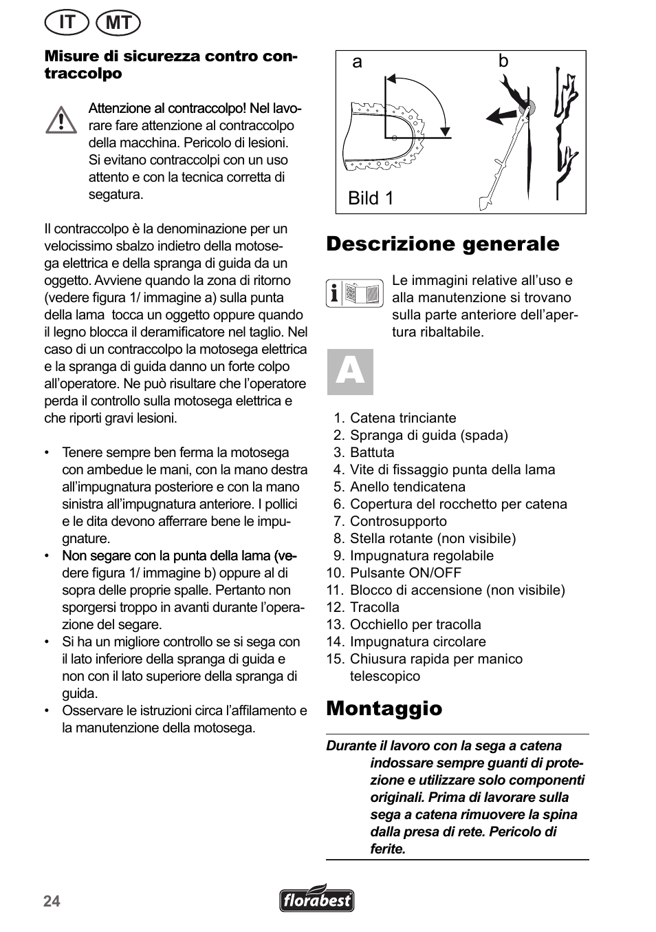 Descrizione generale, Montaggio, It mt | Ba bild 1 | Florabest FHE 550 A1 User Manual | Page 24 / 82