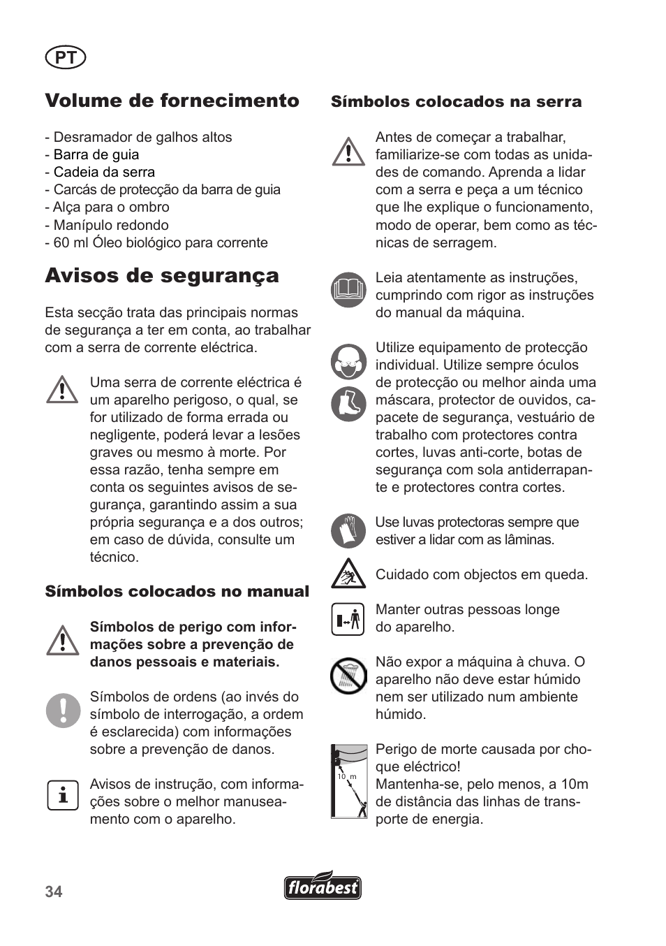 Avisos de segurança, Volume de fornecimento | Florabest FHE 550 A1 User Manual | Page 34 / 82