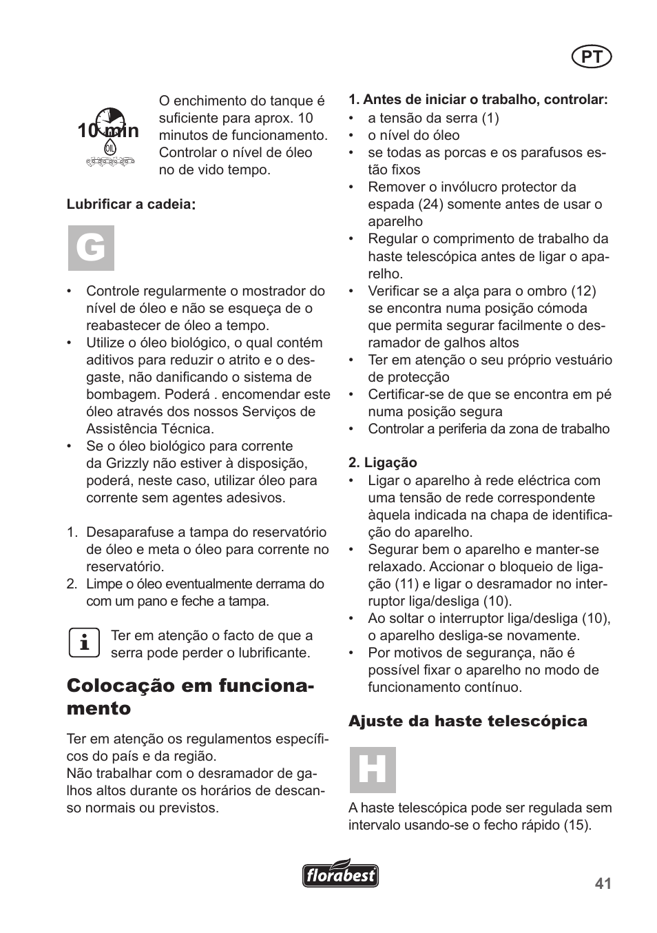 10 min, Colocação em funciona- mento | Florabest FHE 550 A1 User Manual | Page 41 / 82