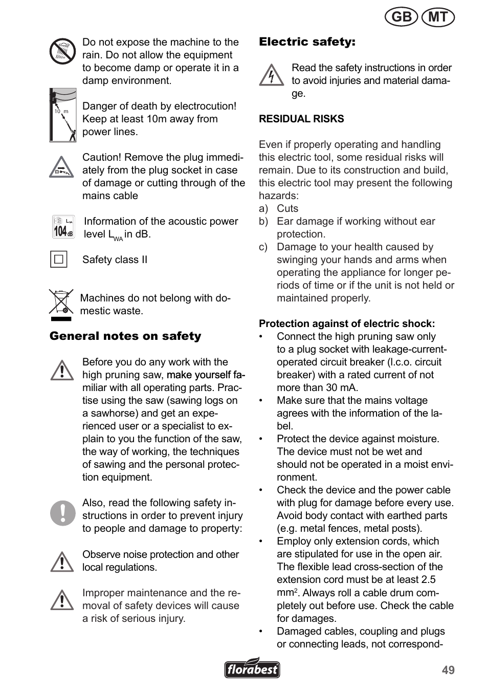 Mt gb | Florabest FHE 550 A1 User Manual | Page 49 / 82