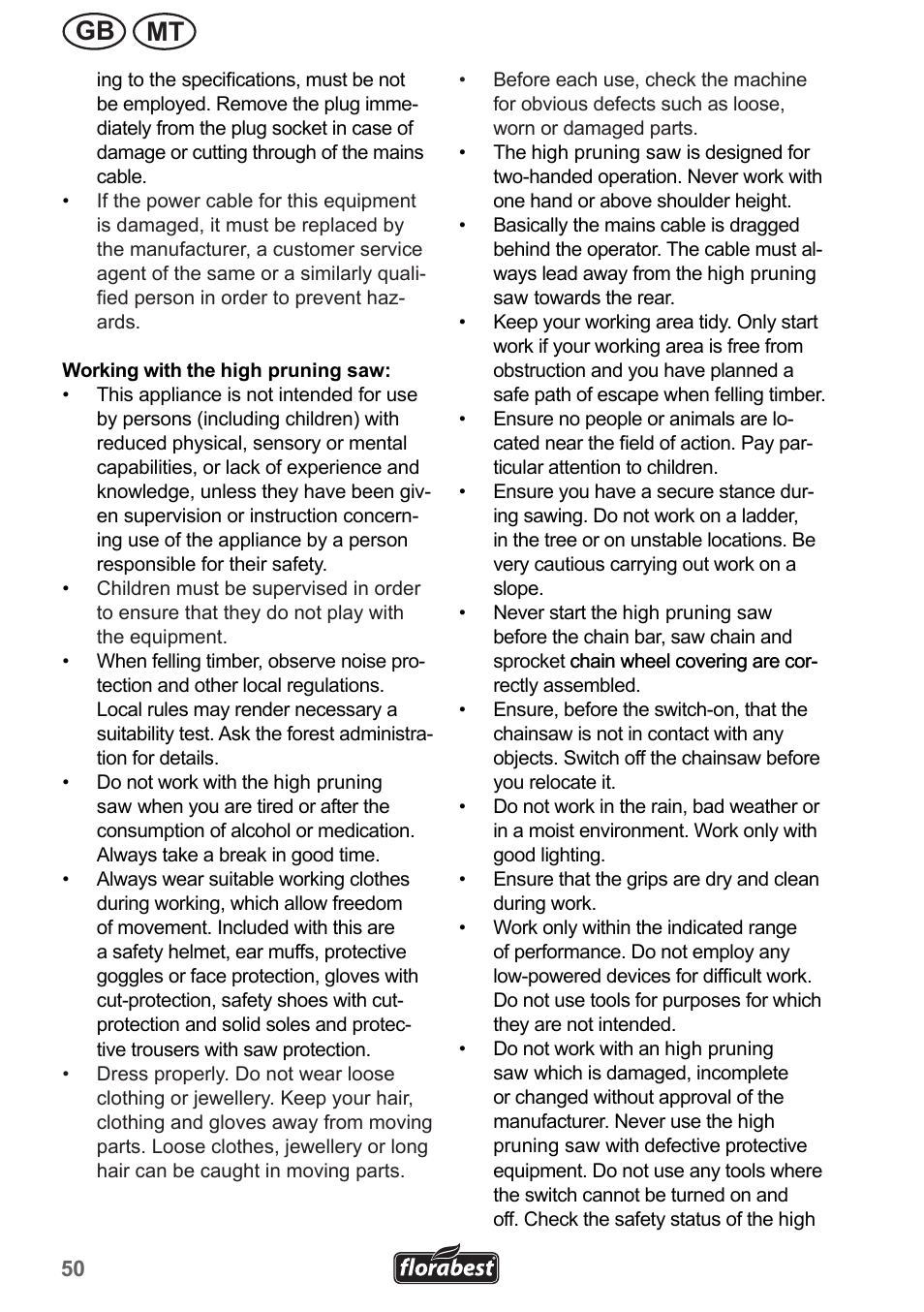 Mt gb | Florabest FHE 550 A1 User Manual | Page 50 / 82