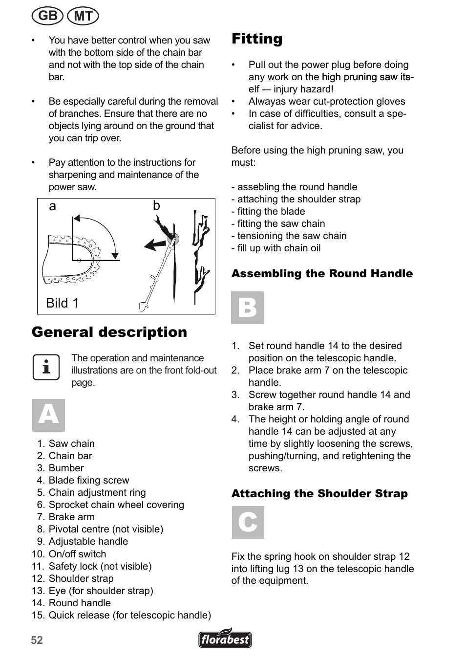General description, Fitting, Mt gb | Ba bild 1 | Florabest FHE 550 A1 User Manual | Page 52 / 82