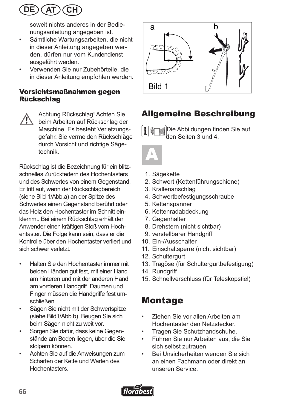Montage, Ch at de, Ba bild 1 allgemeine beschreibung | Florabest FHE 550 A1 User Manual | Page 66 / 82