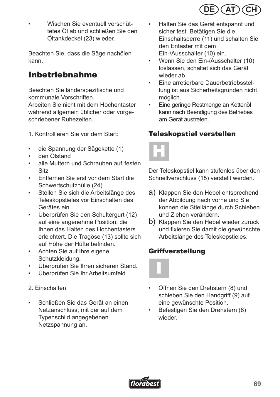 Ch at de, Inbetriebnahme | Florabest FHE 550 A1 User Manual | Page 69 / 82