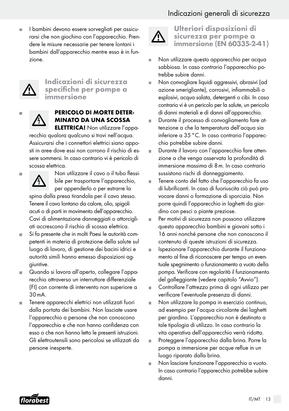 Indicazioni generali di sicurezza | Florabest FTS 1100 B2 User Manual | Page 13 / 38