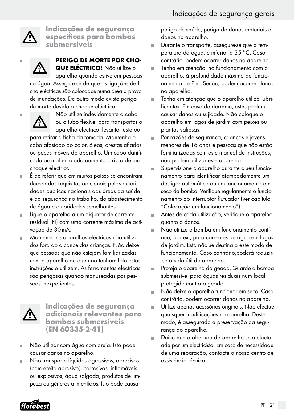 Indicações de segurança gerais | Florabest FTS 1100 B2 User Manual | Page 21 / 38