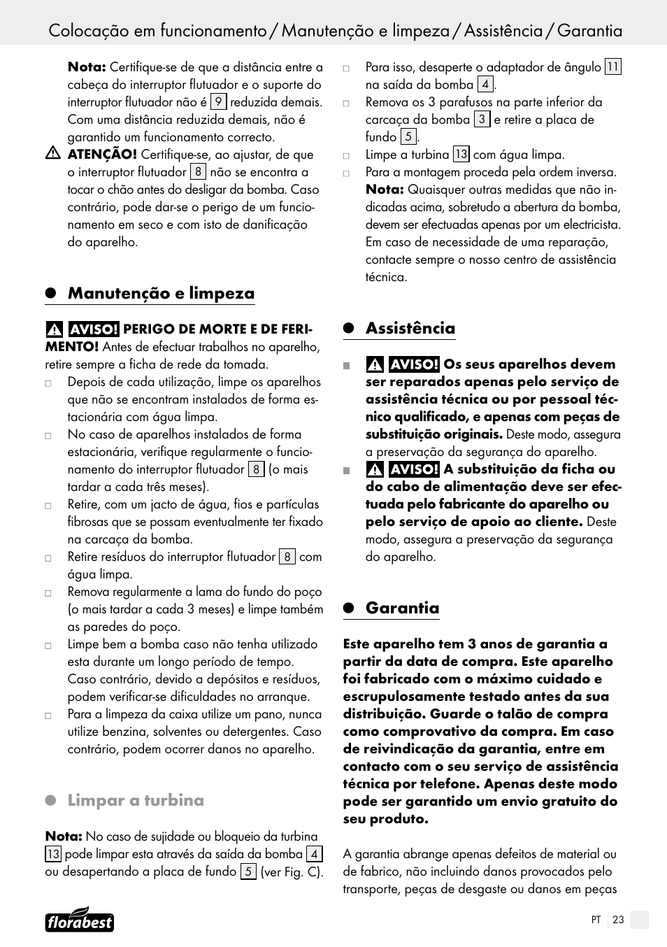 Manutenção e limpeza, Limpar a turbina, Assistência | Garantia | Florabest FTS 1100 B2 User Manual | Page 23 / 38