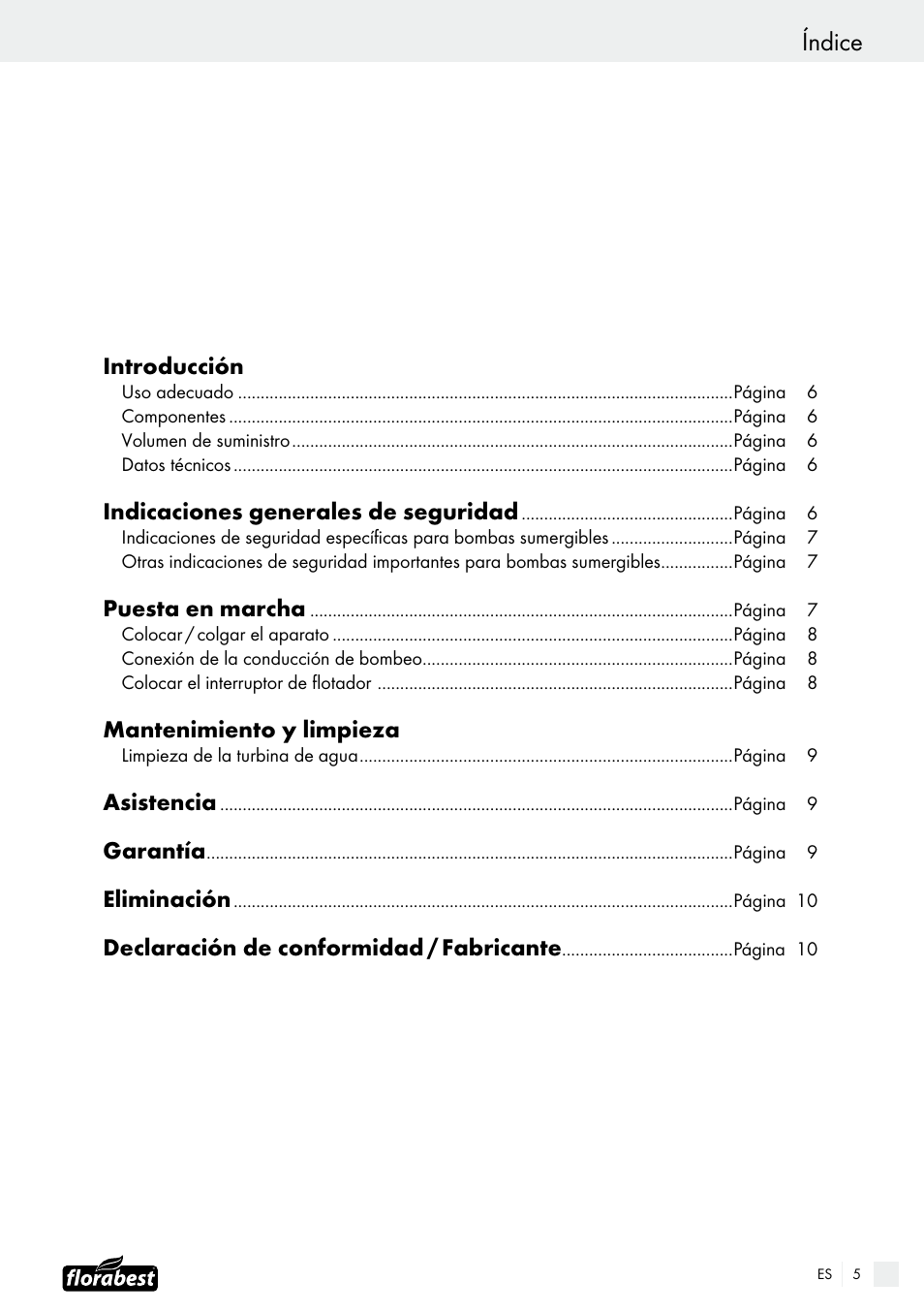 Índice, Introducción, Indicaciones generales de seguridad | Puesta en marcha, Mantenimiento y limpieza, Asistencia, Garantía, Eliminación, Declaración de conformidad / fabricante | Florabest FTS 1100 B2 User Manual | Page 5 / 38