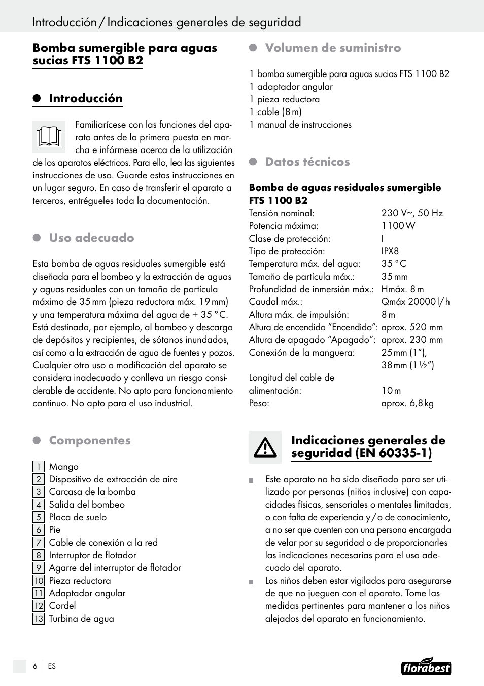 Uso adecuado, Componentes, Volumen de suministro | Datos técnicos | Florabest FTS 1100 B2 User Manual | Page 6 / 38