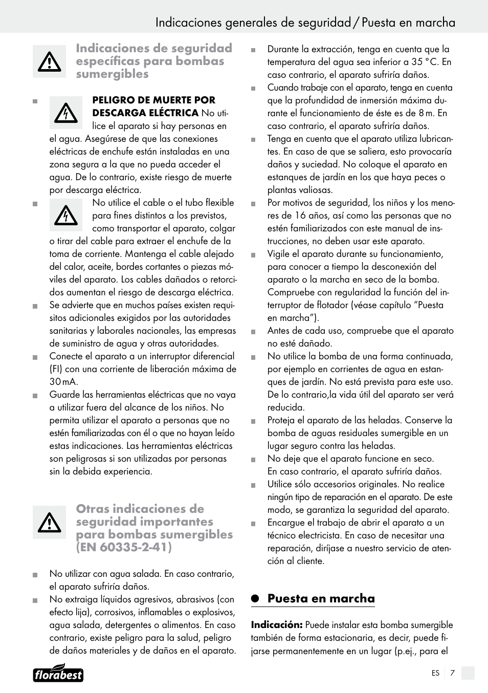 Puesta en marcha | Florabest FTS 1100 B2 User Manual | Page 7 / 38