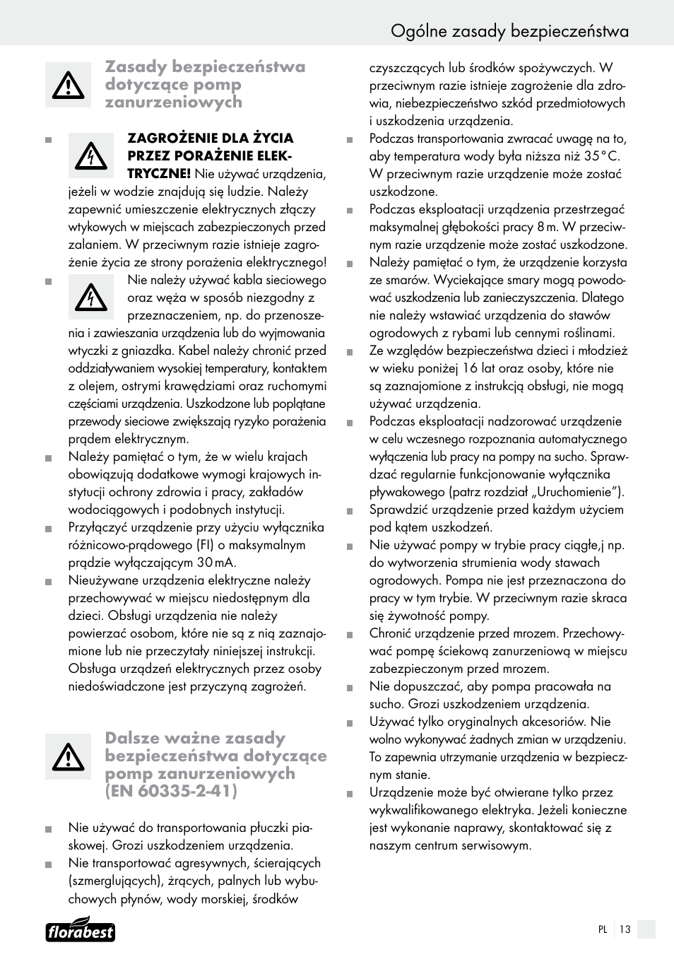 Ogólne zasady bezpieczeństwa | Florabest FTS 1100 B2 User Manual | Page 13 / 50