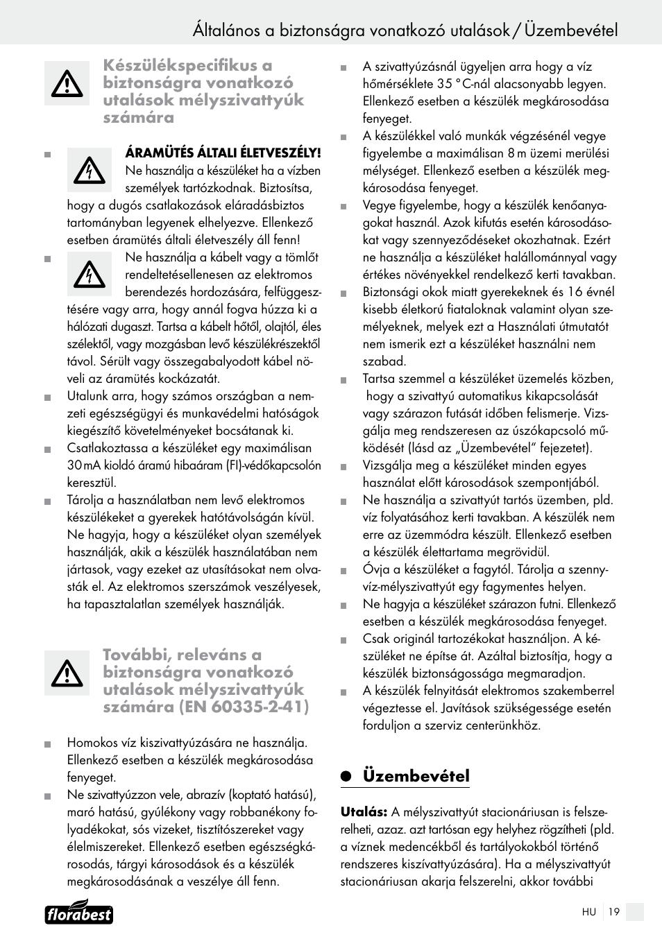 Üzembevétel | Florabest FTS 1100 B2 User Manual | Page 19 / 50