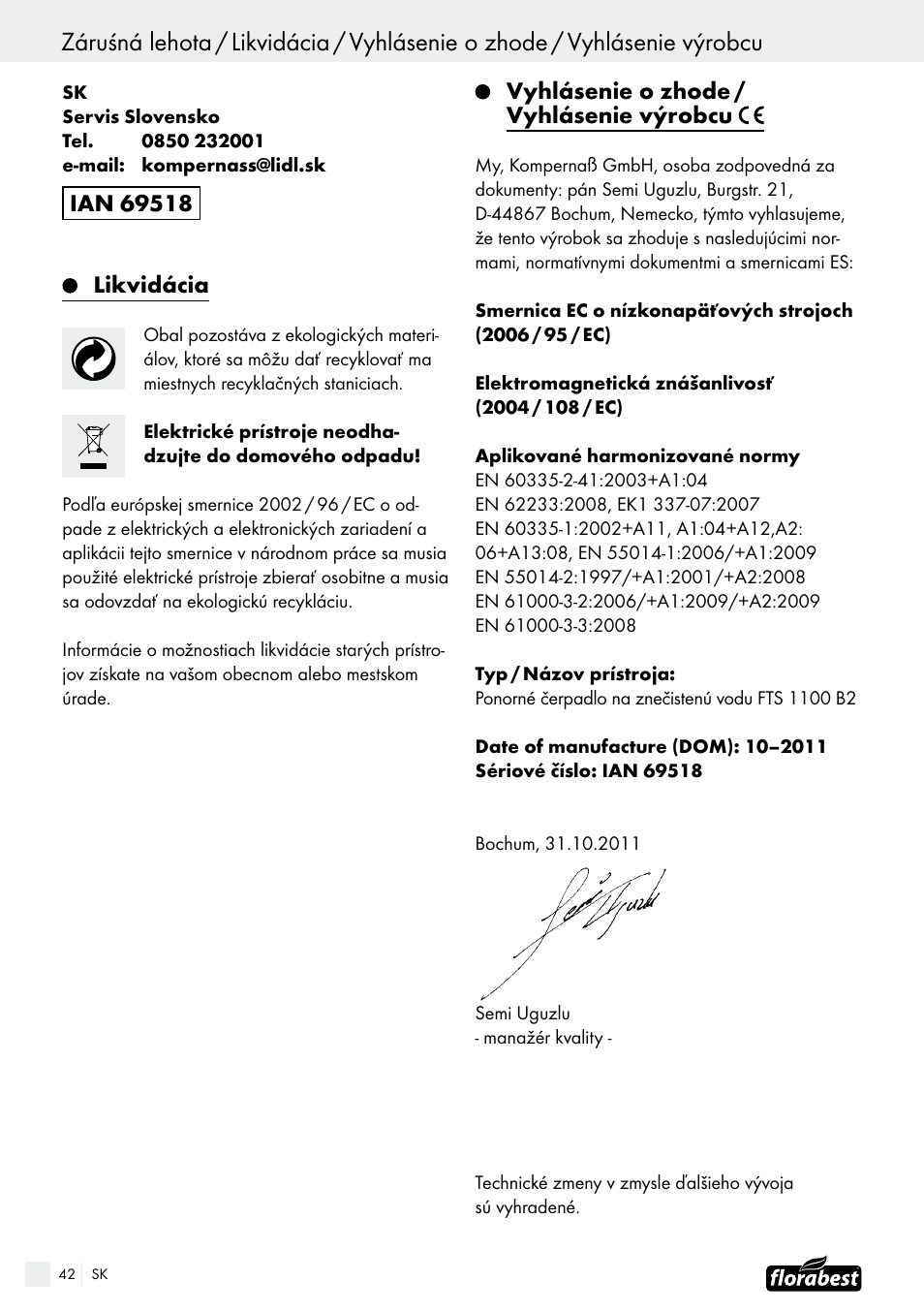 Florabest FTS 1100 B2 User Manual | Page 42 / 50