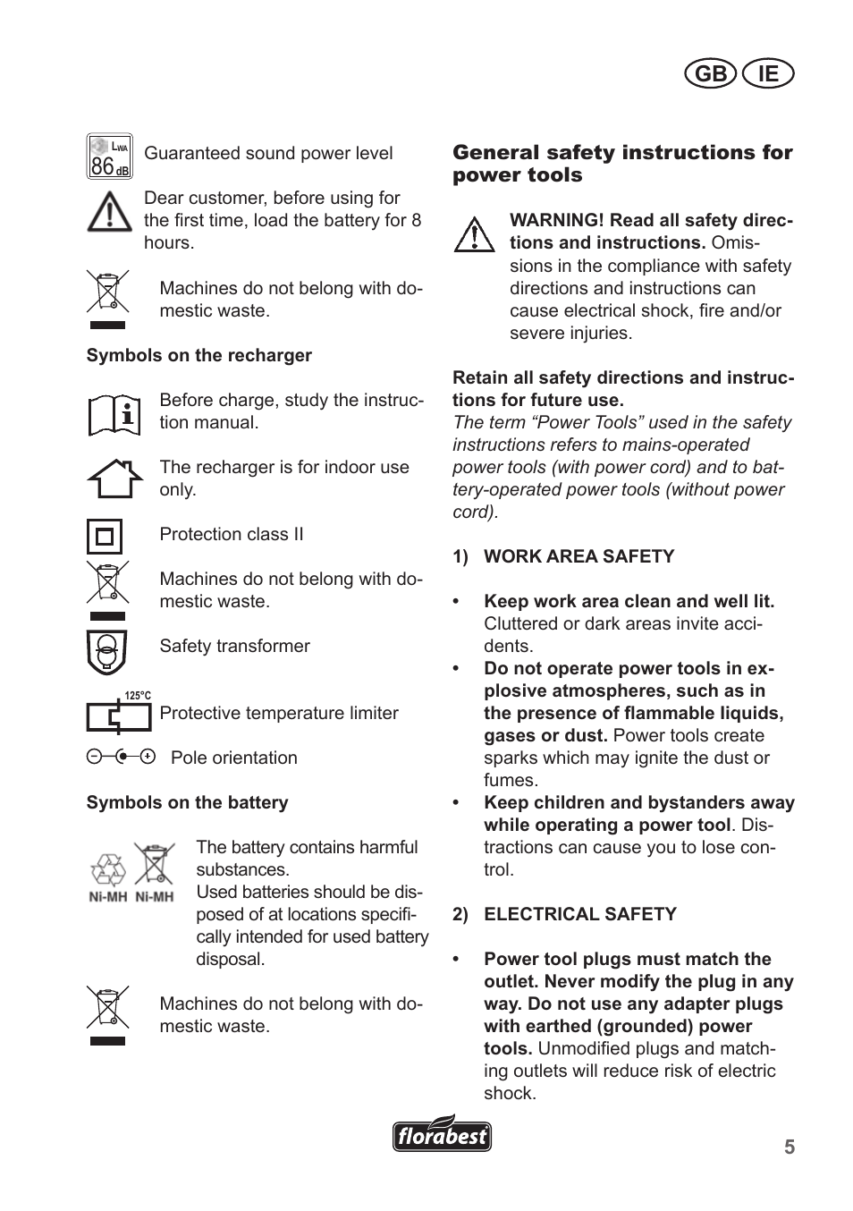 Gb ie | Florabest FGS 10 A1 User Manual | Page 5 / 18