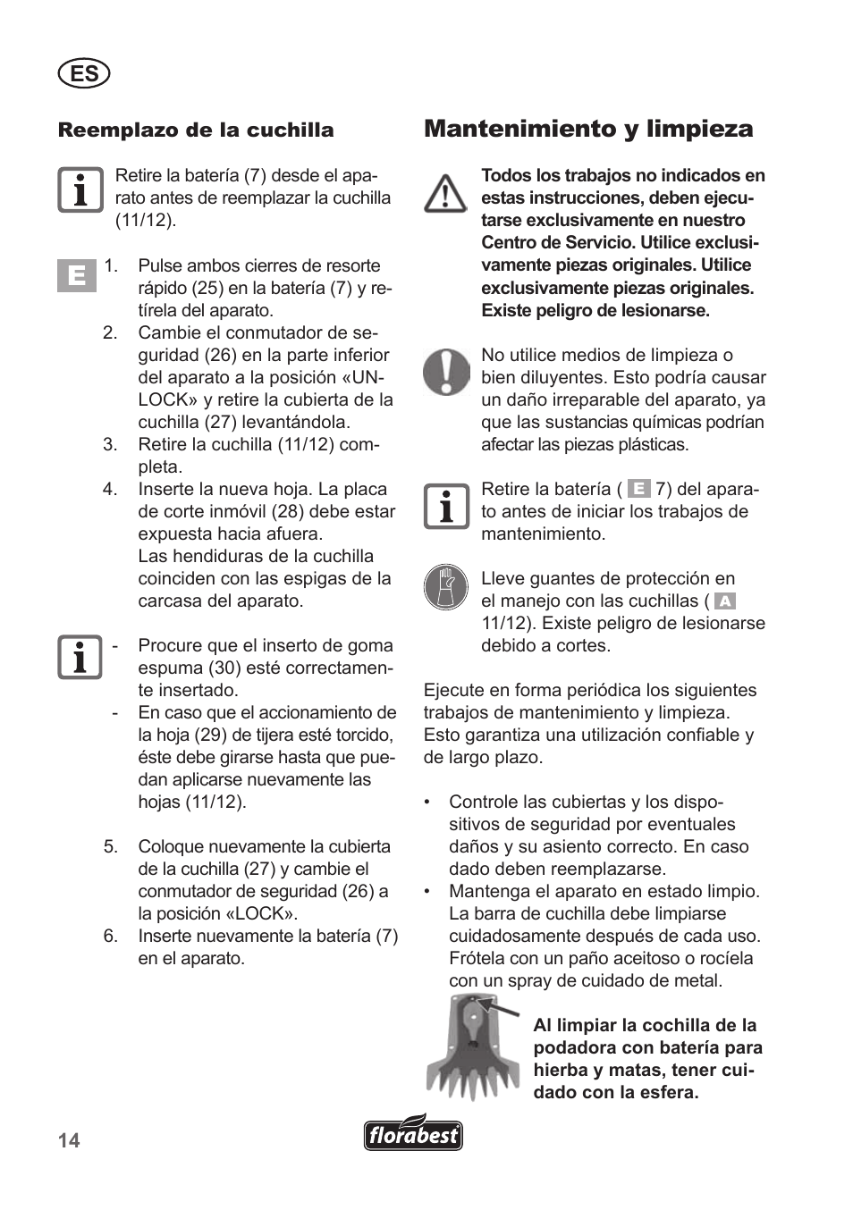 Mantenimiento y limpieza | Florabest FGS 10 A1 User Manual | Page 14 / 78