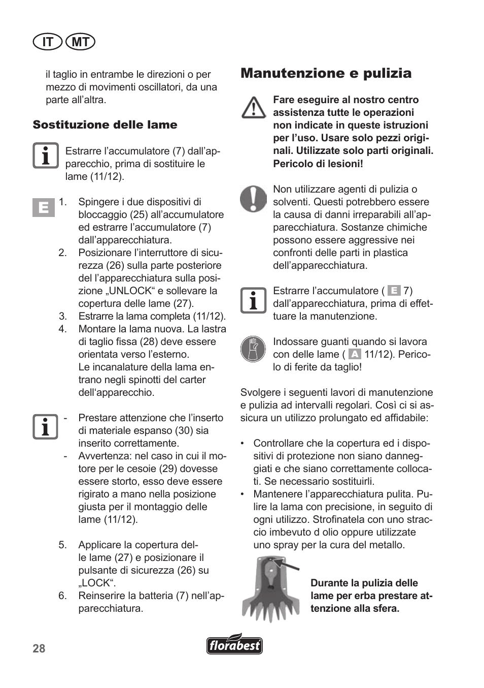 Manutenzione e pulizia, It mt | Florabest FGS 10 A1 User Manual | Page 28 / 78