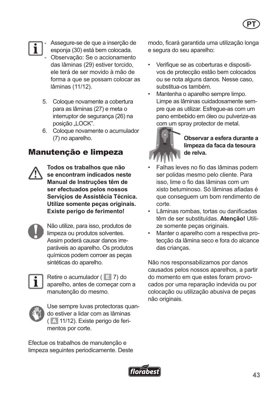 Manutenção e limpeza | Florabest FGS 10 A1 User Manual | Page 43 / 78
