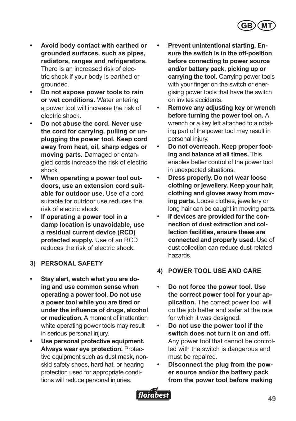 Gb mt | Florabest FGS 10 A1 User Manual | Page 49 / 78