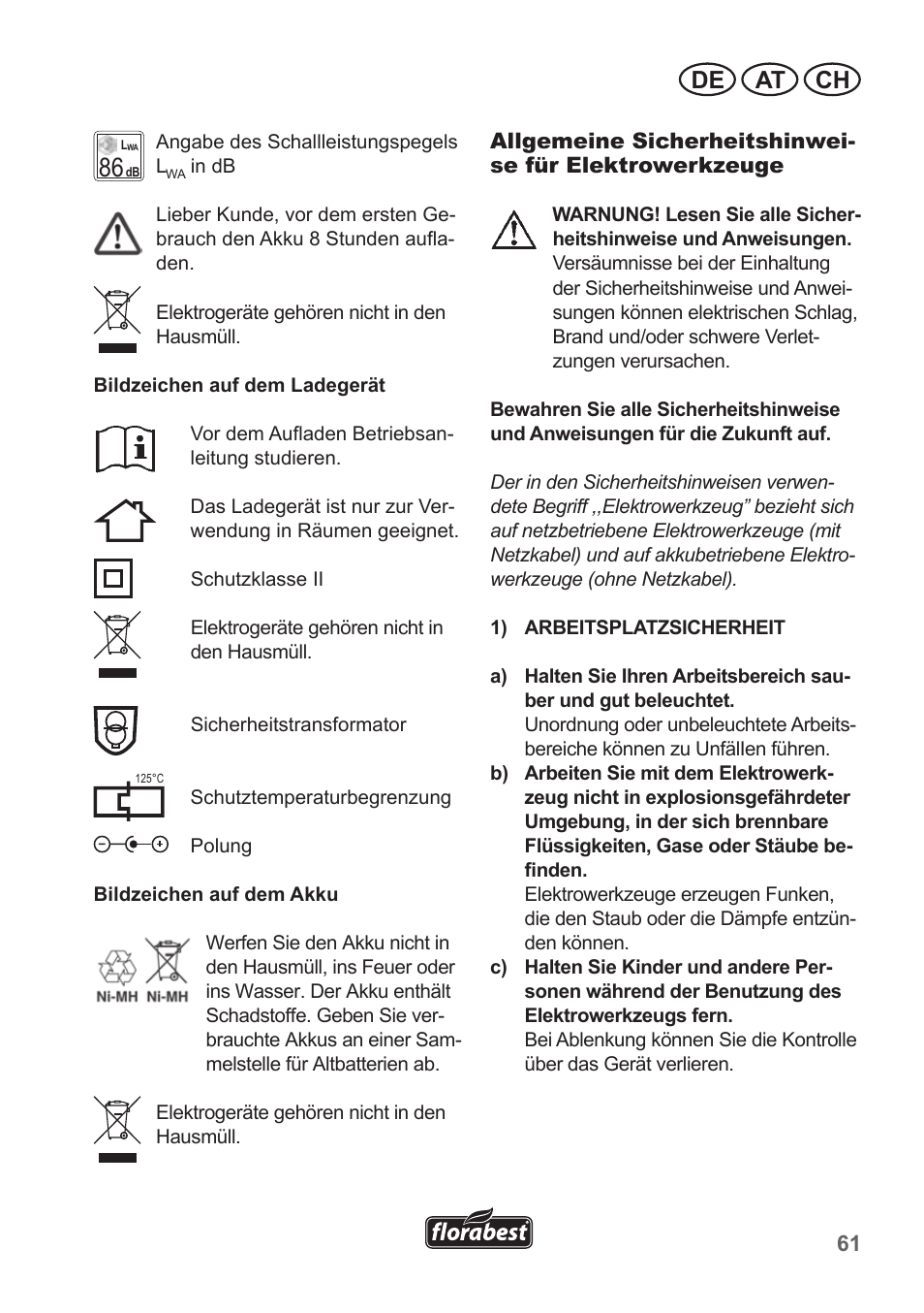 De at ch | Florabest FGS 10 A1 User Manual | Page 61 / 78