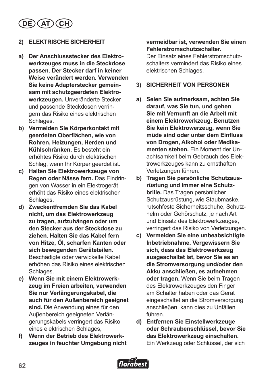 De at ch | Florabest FGS 10 A1 User Manual | Page 62 / 78