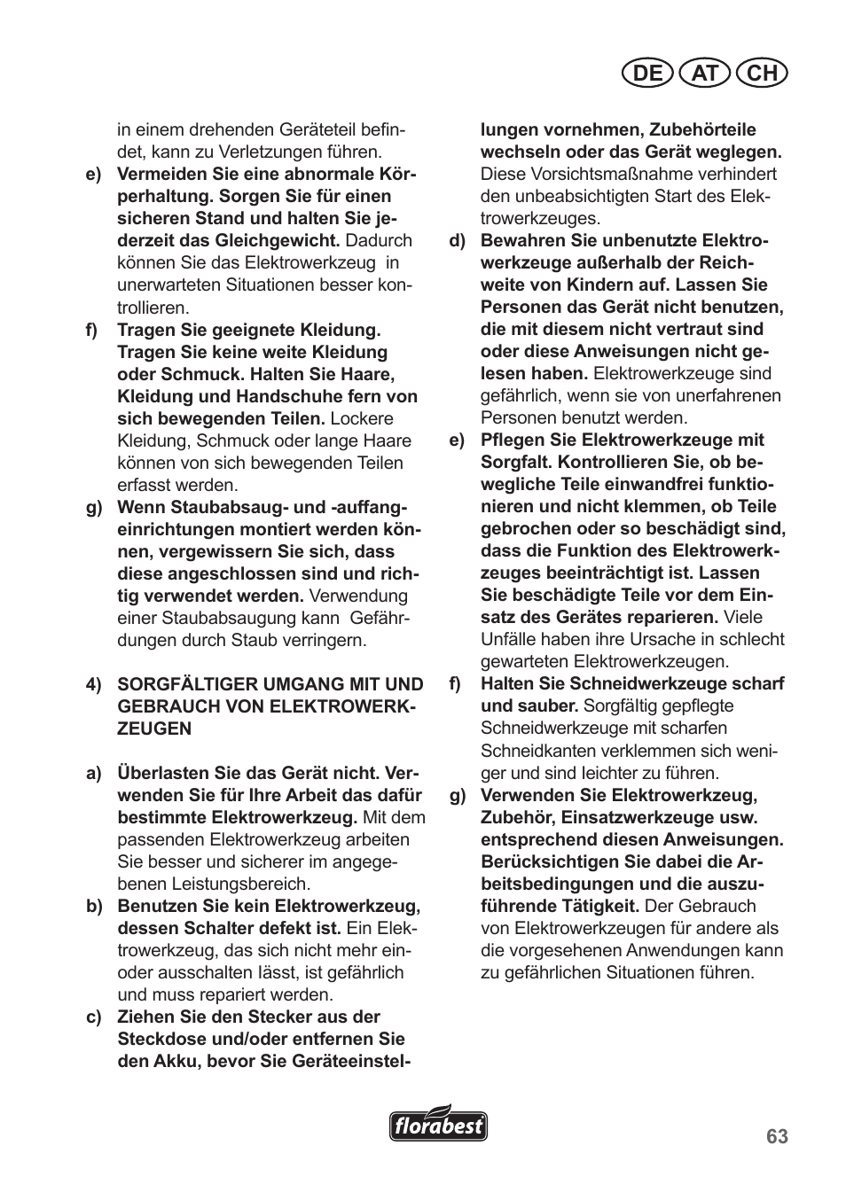 De at ch | Florabest FGS 10 A1 User Manual | Page 63 / 78