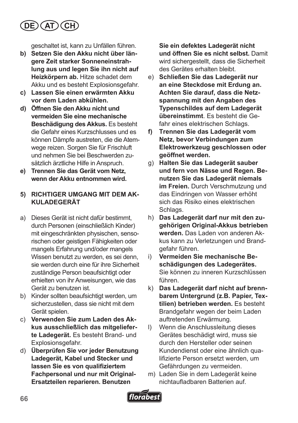 De at ch | Florabest FGS 10 A1 User Manual | Page 66 / 78