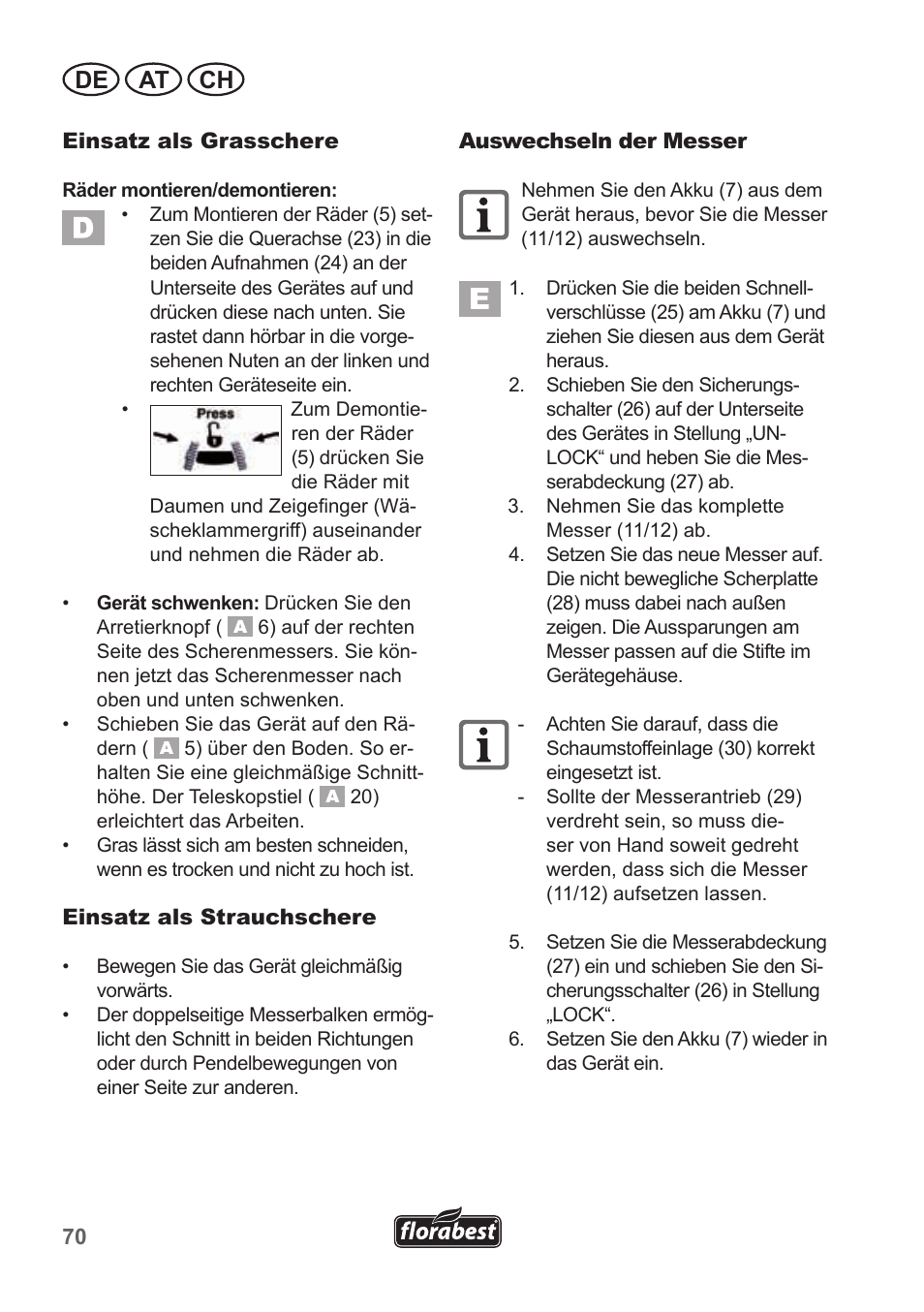 De at ch | Florabest FGS 10 A1 User Manual | Page 70 / 78