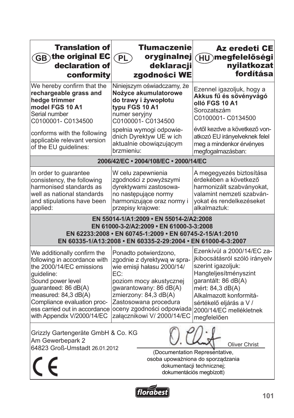 Gb pl hu | Florabest FGS 10 A1 User Manual | Page 101 / 106
