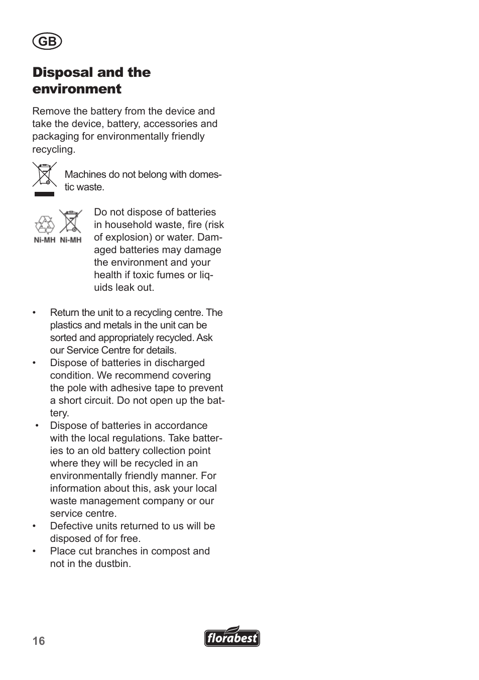 Disposal and the environment | Florabest FGS 10 A1 User Manual | Page 16 / 106