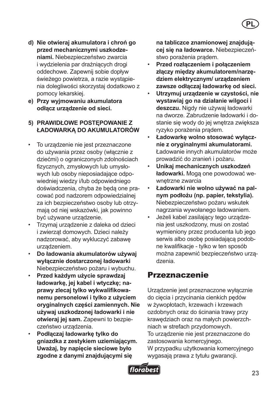 Przeznaczenie | Florabest FGS 10 A1 User Manual | Page 23 / 106