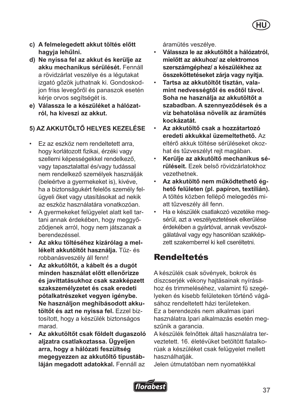 Rendeltetés | Florabest FGS 10 A1 User Manual | Page 37 / 106