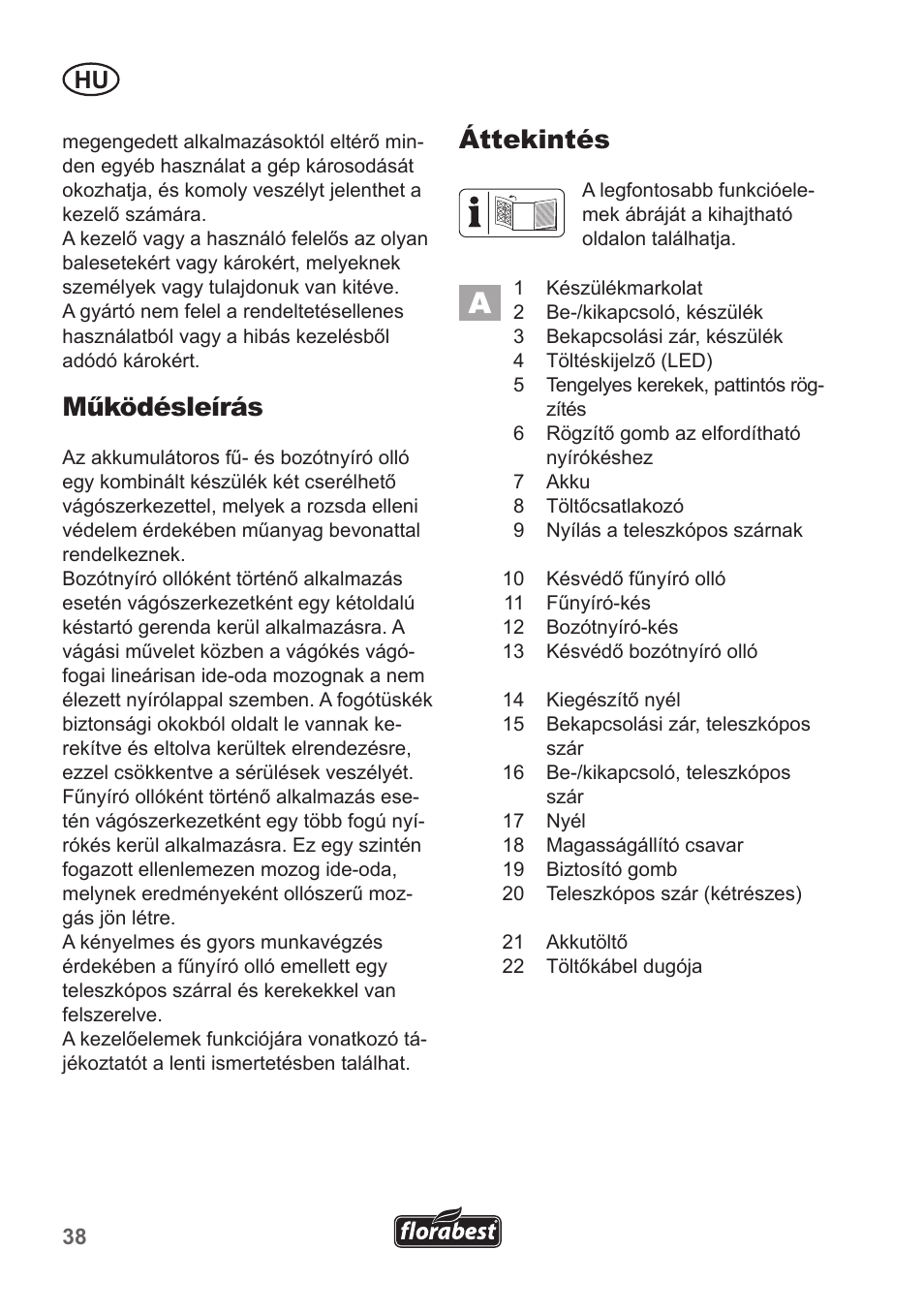Működésleírás, Áttekintés | Florabest FGS 10 A1 User Manual | Page 38 / 106