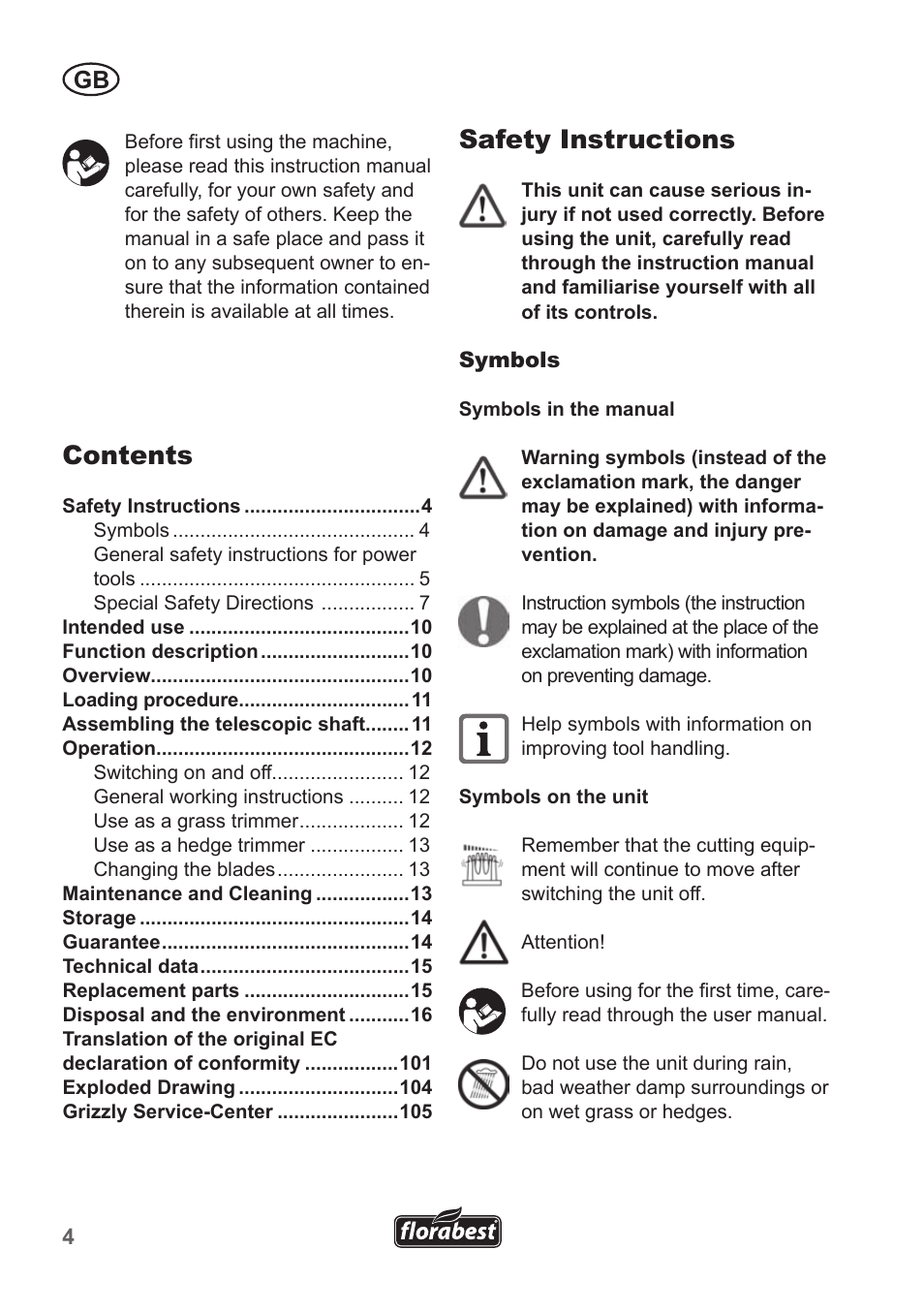 Florabest FGS 10 A1 User Manual | Page 4 / 106