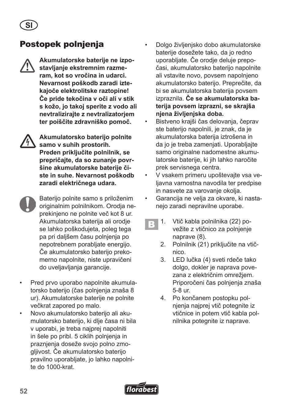 Postopek polnjenja | Florabest FGS 10 A1 User Manual | Page 52 / 106