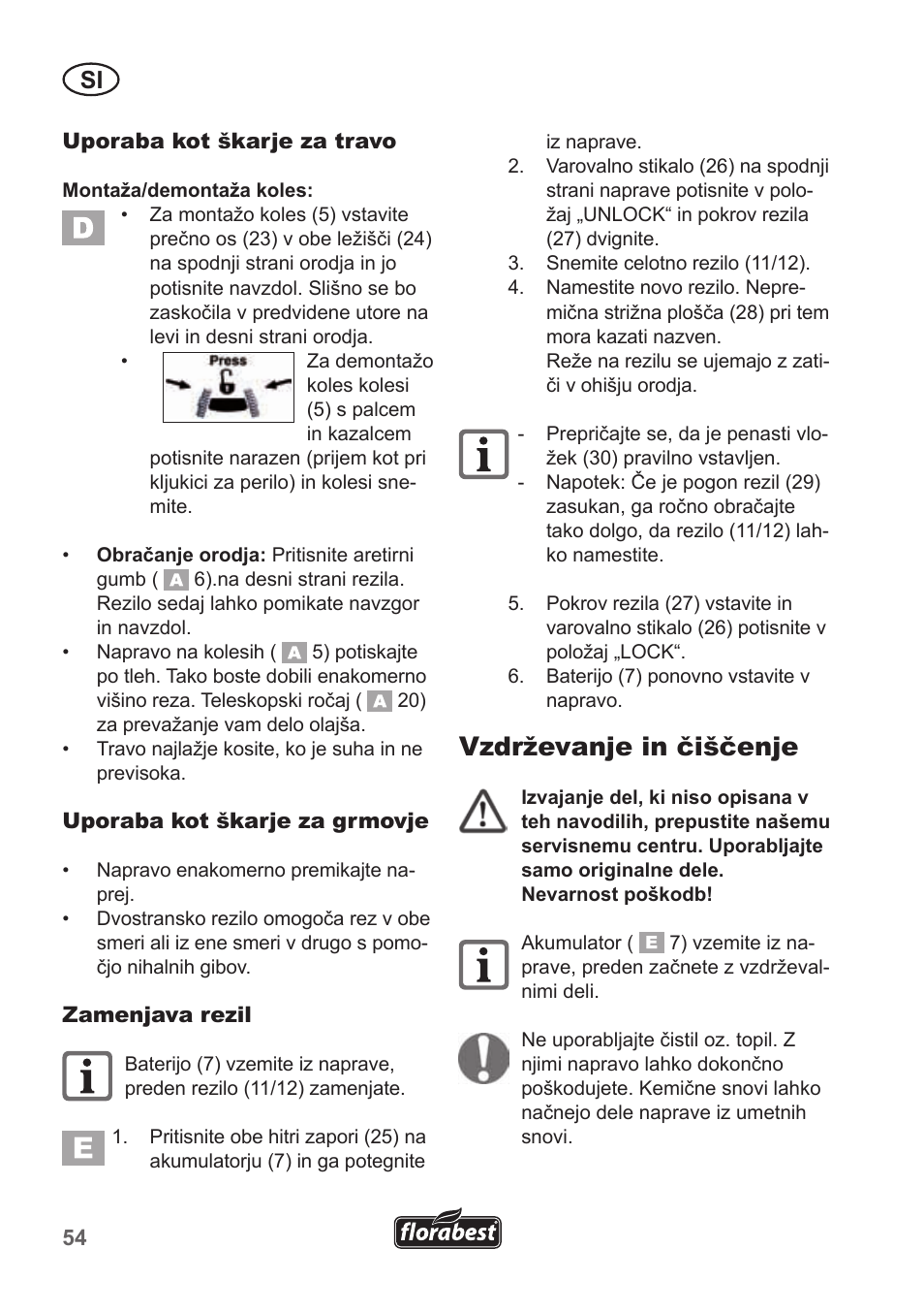Vzdrževanje in čiščenje | Florabest FGS 10 A1 User Manual | Page 54 / 106