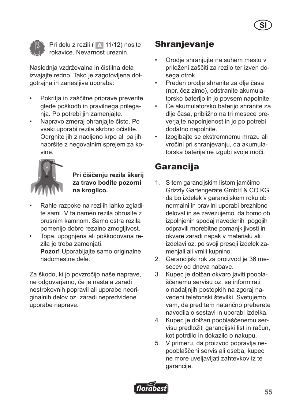 Shranjevanje, Garancija | Florabest FGS 10 A1 User Manual | Page 55 / 106
