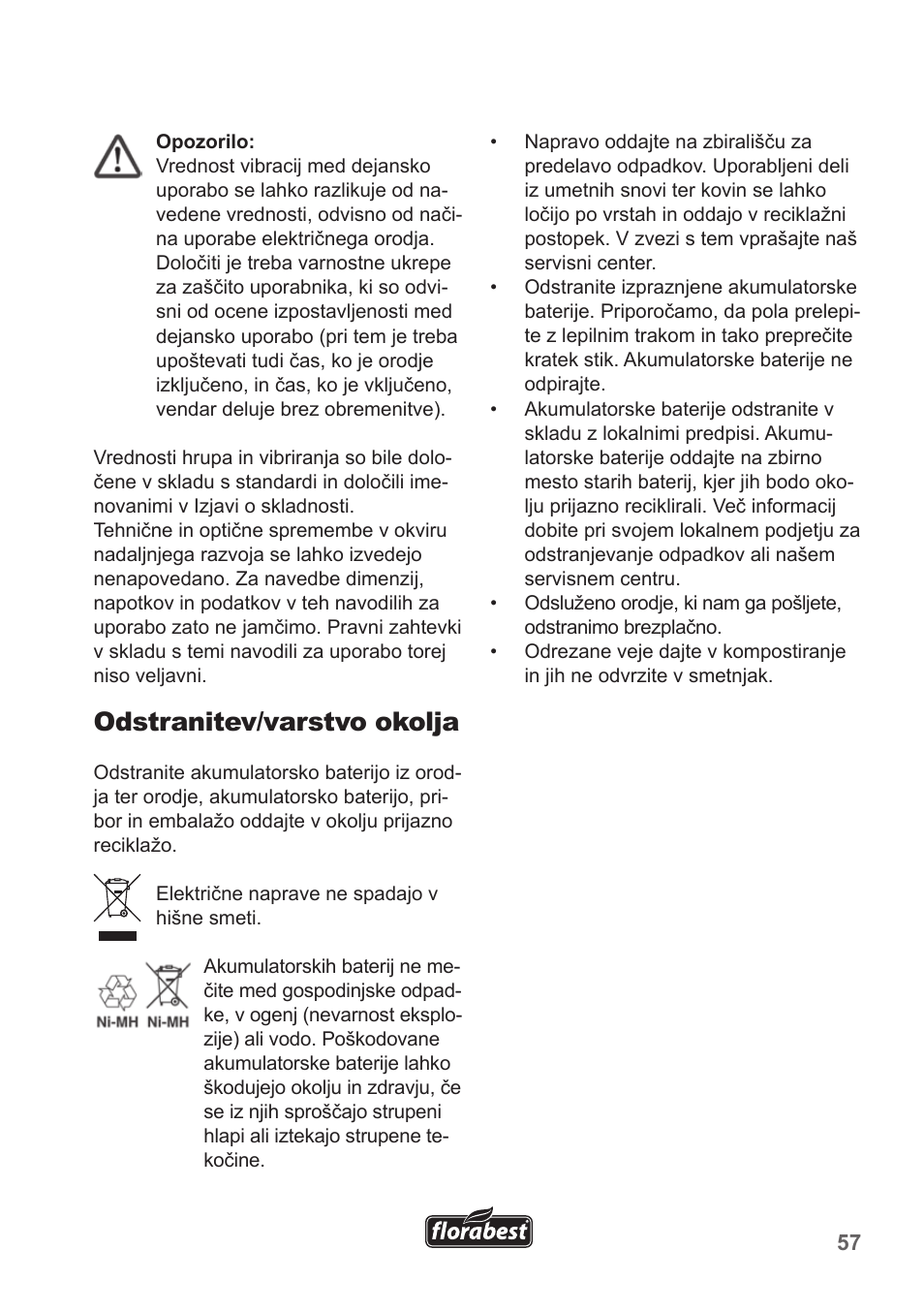 Odstranitev/varstvo okolja | Florabest FGS 10 A1 User Manual | Page 57 / 106