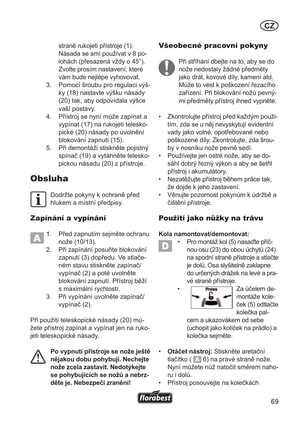 Obsluha | Florabest FGS 10 A1 User Manual | Page 69 / 106